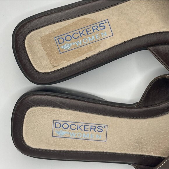 Dockers Sandals W sz 8.5 Brown Slide Pink Flower Detail Leather Shoes - Picture 9 of 11